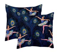 Juego de 2 fundas de cojín de terciopelo suave con diseño de ballet y fondo de Peocock, fundas de almohada decorativas modernas de doble cara, 50 x 50 cm (relleno no incluido)
