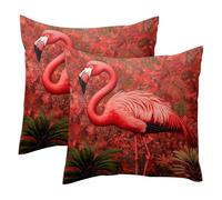 Juego de 2 fundas de cojín de terciopelo suave con diseño de flamenco sobre fondo rojo, fundas de almohada decorativas modernas de doble cara, 50 x 50 cm (relleno no incluido)