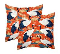 Juego de 2 fundas de cojín de terciopelo suave con diseño de grúas sobre fondo rojo, fundas de almohada decorativas modernas de doble cara, 50 x 50 cm (relleno no incluido)