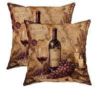 Juego de 2 fundas de cojín de terciopelo suave, lavables, estilo vintage, rústico, mapa, uvas, otoño, borgoña, para sofá, sala de estar, apartamento, cama, sofá, 22 x 22 pulgadas