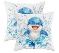 Juego de 2 fundas de cojín decorativas con diseño de delfín, ballena azul océano, decoración de granja náutica para el hogar, sofá, cama, sofá, 18 x 18 pulgadas