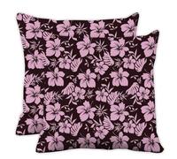 Juego de 2 fundas de cojín decorativas de flores rosas y negras, hojas de flores rosadas, fundas de almohada para asiento de sofá, 45 x 45 cm, funda de almohada para decoración del hogar, regalos para