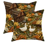 Juego de 2 fundas de cojín decorativas de otoño, estilo rústico de casa de campo, diseño floral de pato y otoño, acogedoras decoraciones de temporada para el hogar al aire libre para sofá de 28 x 28
