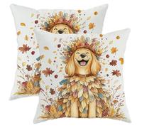 Juego de 2 fundas de cojín decorativas de otoño Golden Retriever, diseño de hoja de perro feliz, decoración acogedora de estilo rústico para el hogar, sofá, cama, sofá, 26 x 26 pulgadas