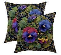 Juego de 2 fundas de cojín decorativas de pensamiento floral, color azul oscuro, elegante decoración del hogar de primavera para sofá, cama, 26 x 26 pulgadas