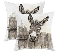Juego de 2 fundas de cojín decorativas de primavera con diseño de burro gris, estilo rústico para el hogar, sofá, cama, sala de estar, 16 x 16 pulgadas