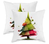 Juego de 2 fundas de cojín decorativas de terciopelo suave con diseño de árbol de Navidad, moderno, círculo, triangular, color verde, lavable, para sala de estar, apartamento, cama, sofá, decoración