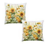 Juego de 2 Fundas de cojín Decorativas Transpirables para sofá, con Estampado de Girasoles y maíz. Fundas cuadradas Suaves de 61 x 61 cm (24" x 24") con Cremallera Oculta.