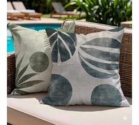 Juego de 2 Fundas de Cojín Exterior 35x35 Impermeables, Verde salvia Geometría Decorativos para Sofá Jardín Terraza, Almohada Lino Doble Cara Estampado, Decoración Primavera Verano para Patio, -#b779s