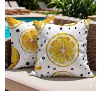 Juego de 2 Fundas de Cojín Exterior 40x40 Impermeables, Amarillo Limón Decorativos para Sofá Jardín Terraza, Fundas Almohada Lino Doble Cara Estampado, Decoración Primavera Verano para Patio, -#b1063s