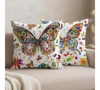 Juego de 2 Fundas de Cojín Exterior 40x40 Impermeables,Beige Mariposas de colores Decorativos para Sofá Jardín Terraza,Terciopelo Doble Cara Estampado,Decoración Primavera Verano para Patio,-#b627s