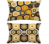 Juego de 2 Fundas de Cojín Exterior 40x60 cm,Color Naranja Fundas de Cojines Jardín Impermeables con Efecto Lino,Geometría Funda Cojín Lumbar Rectangular Decorativa para Sofá,Balcón y Patio M-P33