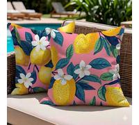 Juego de 2 Fundas de Cojín Exterior 45x45 Impermeables, Amarillo Limón Decorativos para Sofá Jardín Terraza, Fundas Almohada Lino Doble Cara Estampado, Decoración Primavera Verano para Patio, -#b969s