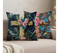 Juego de 2 Fundas de Cojín Exterior 45x45 Impermeables, Azul Cruz Decorativos para Sofá Jardín Terraza, Fundas Almohada Terciopelo Doble Cara Estampado, Decoración Primavera Verano para Patio, -#b237s