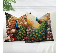 Juego de 2 Fundas de Cojín Exterior 50x50 Impermeables, Verde Pavo real Decorativos para Sofá Jardín Terraza, Fundas Almohada Lino Doble Cara Estampado, Decoración Primavera Verano para Patio, -#b213s