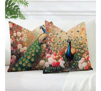 Juego de 2 Fundas de Cojín Exterior 50x50 Impermeables, Verde Pavo real Decorativos para Sofá Jardín Terraza, Fundas Almohada Lino Doble Cara Estampado, Decoración Primavera Verano para Patio, -#b199s