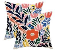 Juego de 2 fundas de cojín florales con dibujos animados en acuarela, bonitas hojas de flores, botánicas, hermosas, de terciopelo rosa y rojo, cómodas, decorativas, para sofá, dormitorio, apartamento