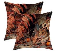 Juego de 2 fundas de cojín otoñales, diseño rústico de helecho naranja y ratón, almohadas cuadradas decorativas de granja para el hogar, sofá, cama, sofá, 18 x 18 pulgadas