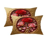 Juego de 2 fundas de cojín románticas y elegantes, con marco dorado, terciopelo suave, lavable, para sala de estar, cama, oficina, sofá, silla, decoración de 20 x 12 pulgadas