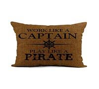 Juego De 2 Fundas De Cojín Trabaja como Un Capitán Y Juega como Un Pirata Fundas Cojine Modernas con Cremallera Oculta Almohada Caso, para Dormitorio, Sala De Estar, Muebles, 40x60cm