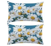 Juego de 2 Fundas de Cojines 40x70 cm Funda de Almohada de Lino Cojines para Sofa Azul Funda Cojin Decorativos para Sofá Silla Cama Sala de Estar Dormitorio con Cremallera Oculta (Margaritas) -XY515