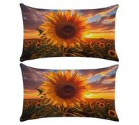 Juego de 2 Fundas de Cojines 40x70 cm Funda de Almohada de Lino Cojines para Sofa Paisaje Funda Cojin Decorativos para Sofá Silla Cama Sala de Estar Dormitorio (Girasol Del Atardecer) -XY659