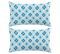 Juego de 2 Fundas de Cojines 50x70 cm Funda de Almohada de Lino Cojines para Sofa Azul Funda Cojin Decorativos para Sofá Silla Cama Dormitorio con Cremallera Oculta (Celosía Geométrica) -XY546