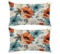 Juego de 2 Fundas de Cojines 50x70 cm Funda de Almohada de Lino Cojines para Sofa Flor Funda Cojin Decorativos para Sofá Silla Cama Sala de Estar Dormitorio con Cremallera Oculta (Rústico) -XY288