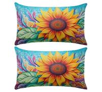 Juego de 2 Fundas de Cojines 50x70 cm Funda de Almohada de Lino Cojines para Sofa Flor Funda Cojin Decorativos para Sofá Silla Cama Sala de Estar Dormitorio con Cremallera Oculta (Girasol) -XY526