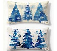 Juego de 2 Fundas de Cojines Azul Marino Funda Cojin 40x60cm Rectángulo Cojines Árbol De Navidad,2025 Nuevo Terciopelo con Cremallera Oculta Funda Almohada para Sofá Sala de Estar Decoracion O-519U