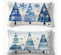 Juego de 2 Fundas de Cojines Azul Marino Funda Cojin 40x80cm Rectángulo Cojines Árbol De Navidad,2025 Nuevo Terciopelo con Cremallera Oculta Funda Almohada para Sofá Sala de Estar Decoracion O-459U