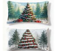 Juego de 2 Fundas de Cojines Color Funda Cojin 50x70cm Rectángulo Cojines Árbol De Navidad,2025 Nuevo Terciopelo Con Cremallera Oculta Funda Almohada para Sofá Sala de Estar Invierno Decoracion O-505U