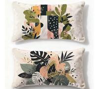 Juego de 2 Fundas de Cojines Crema Funda Cojin 60x90cm Rectángulo Cojines Plantas Tropicales,2025 Nuevo Terciopelo con Cremallera Oculta Funda Almohada para Sofá Cama Sala de Estar Decoracion O-779U