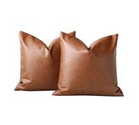 Juego de 2 fundas de cojines de 45x45cm, fundas de cojines de algodón de piel sintética Accent Modern Country Farmhouse Style Fundas de cojines marrones para el sofá de la sala de estar del dormitorio