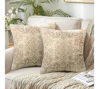 Juego de 2 Fundas De Cojines Estilo Bohemio 40x40 cm Diseño Exótico Indio Café Fundas de Almohada Cuadradas Lino Cojín Decorativo para Sofá, Dormitorio, Sala De Estar, Exterior Jardin