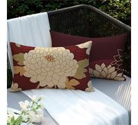 Juego de 2 Fundas de Cojines Rectangulares 20x40, Funda Cojin Burdeos Funda Almohada, Exterior Impermeable Cogines Sofá Crisantemo, con Cremallera Oculta, Decoração Sala Exterior Jardín Coche Y2-90