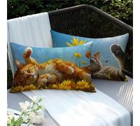 Juego de 2 Fundas de Cojines Rectangulares 30x50, Funda Cojin Gato Funda Almohada, Exterior Impermeable Cogines Sofá Flor, con Cremallera Oculta, Decoração Sala Exterior Jardín Coche, Regalo Y2-94