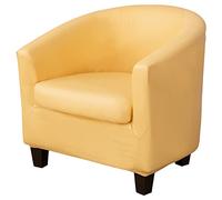 Juego de 2 fundas de piel sintética para silla de club, protector impermeable y elástico para silla de bañera con funda de cojín, protector extraíble para muebles para sala de estar, color amarillo