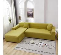 Juego de 2 fundas de sofá seccionales de poliéster elástico suave en forma de L para 4 + 4 asientos (amarillo mostaza) elegantes, fáciles de limpiar, perfectas para decoración del hogar