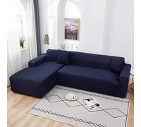 Juego de 2 fundas de sofá seccionales en forma de L de poliéster suave y elástico para 3 + 4 plazas, elegante color cian tibetano para decoración del hogar
