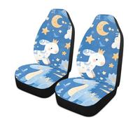 Juego de 2 fundas decorativas para asientos de coche, lavables, impermeables, con diseño de unicornios de dinosaurio, dibujos animados, color azul y blanco