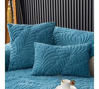 Juego de 2 Fundas Decorativas para Cojín Lumbar Pequeño con Diseño de Hojas de Chenilla Suave Y Acolchada para Sofá Cama (Azul 30,5 X 50,8 cm)