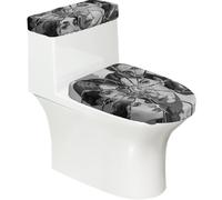 Juego de 2 fundas elásticas para inodoro con cara de espejo roto, tapa elástica y cubierta de tanque para baño, suave, lavable, decoración de inodoro en forma de U