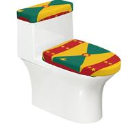 Juego de 2 fundas elásticas para inodoro con diseño de bandera de Granada y tapas elásticas para baño, suave, lavable, decoración de inodoro en forma de U