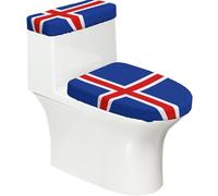 Juego de 2 fundas elásticas para inodoro con diseño de bandera de Islandia, tapa elástica y cubierta de tanque para baño, suave, lavable, decoración de inodoro en forma de U