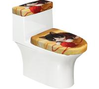 Juego de 2 fundas elásticas para inodoro con diseño de bola de hilo de gato, tapa elástica y cubierta de tanque para baño, suave, lavable, decoración de inodoro en forma de U