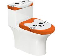 Juego de 2 fundas elásticas para inodoro con diseño de cara de gato naranja y tapas elásticas para baño, suave, lavable, decoración de inodoro en forma de U