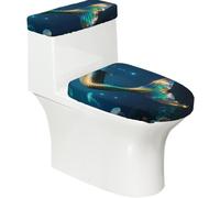 Juego de 2 fundas elásticas para inodoro con diseño de cola de sirena, tapa elástica y cubierta de tanque para baño, suave, lavable, decoración de inodoro en forma de U