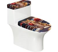 Juego de 2 fundas elásticas para inodoro con diseño de gato boxeo, tapa elástica y cubierta para tanque para baño, suave, lavable, decoración de inodoro en forma de U