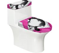 Juego de 2 fundas elásticas para inodoro con diseño de gato gigante, tapa elástica y cubierta para tanque para baño, suave, lavable, decoración de inodoro en forma de U